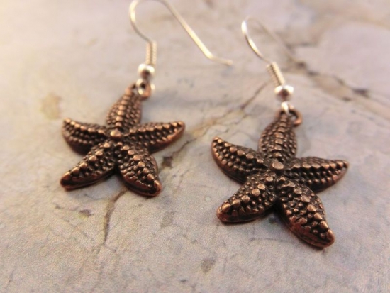 Preview: Seestern kupferfarbe Ohrring Vintage Optik seastar